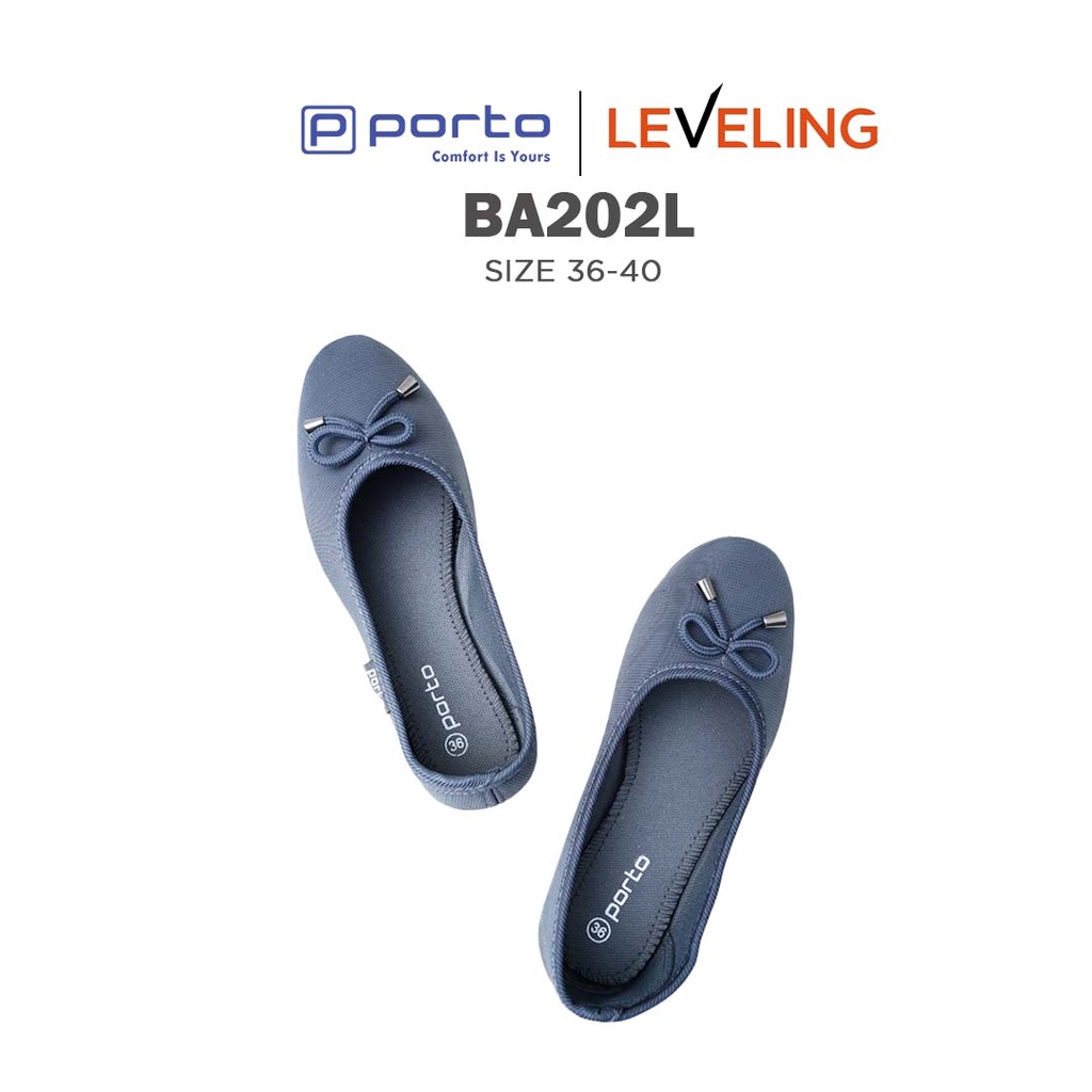 BA202L - Porto Leveling Sepatu Wanita Flatshoes Balet Kain Nyaman Empuk Simple Pita Korea Casual Original Porto Lady