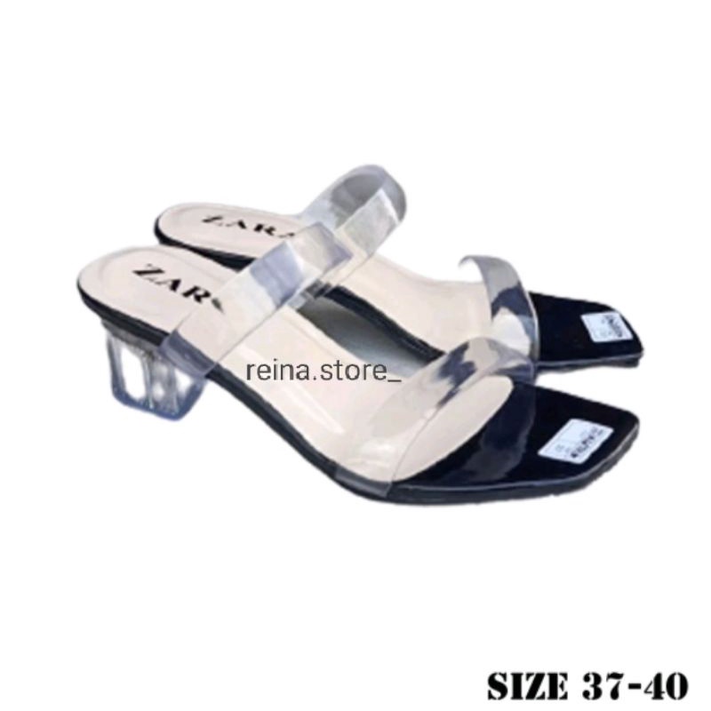 reinastore- Sandal High Heel Wanita ZARA//37-40// SANDAL HAK KACA// Fashion Pesta keren