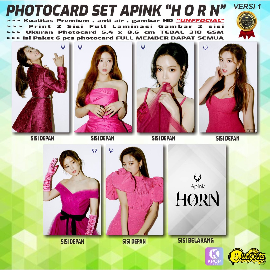 PHOTOCARD FULL SET PC KPOP APINK HORN / PRINT 2 SISI FULL LAMINASI GLOSSY / ANTI AIR ISI 6 PCS