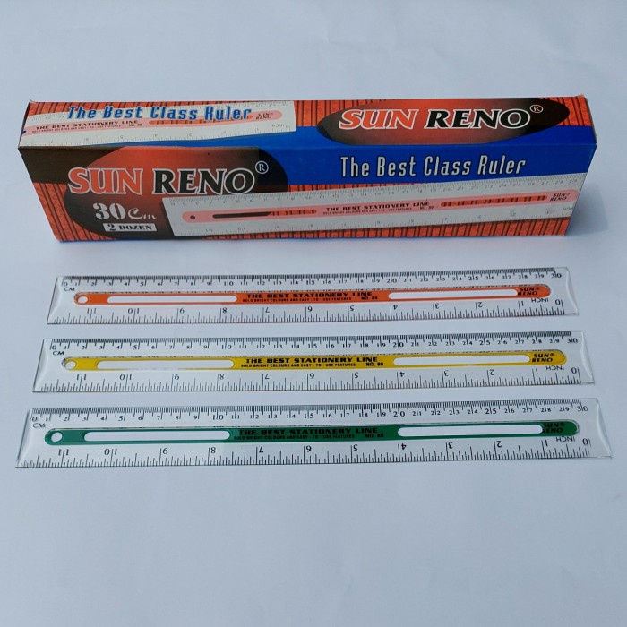 

Murah Penggaris, Ruler, Mistar Merk Sunreno 30Cm, 2 Dozen (2 Lusin)/Dus Bergaransi