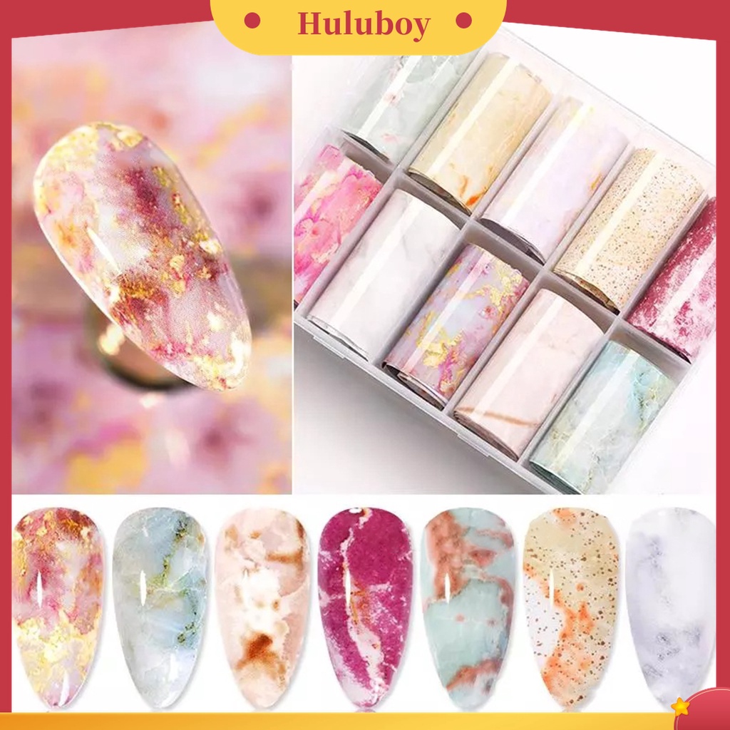 Huluboy Huluboy♡ 10 Rol / Kotak Stiker Kuku Motif Print Warna-Warni Bahan PVC Untuk Aksesoris Manicure Wanita