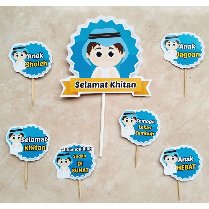 satu set cake topper hiasan kue hiasan nasi tumpeng tema selamat khitanan selamat khitan selamat sun