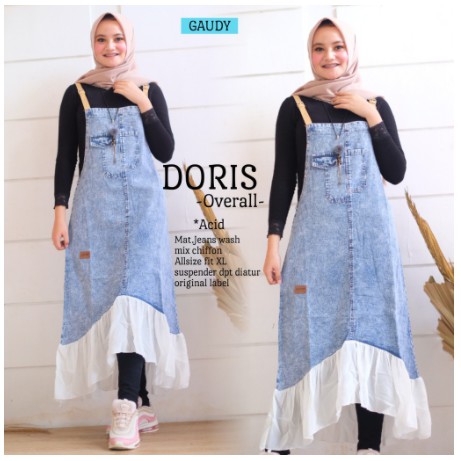 (( 2 WARNA ))NEW DORIS OVERALL MATT JEANS WASH APLIKASI BAWAH SIFON