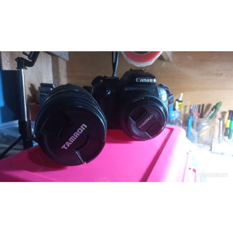 KAMERA CANON 600D + LENSA KIT 50MM & LENSA TELE TAMRON 70-300 MM MINUS VIGNET MURAH