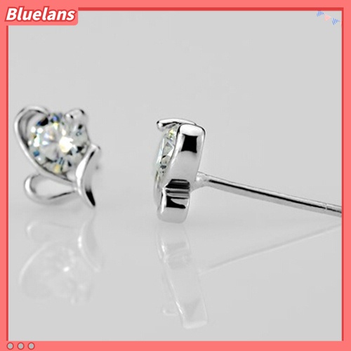 Anting Stud 925 Sterling Silver Bentuk Hati Bulat Aksen Zircon Untuk Wanita