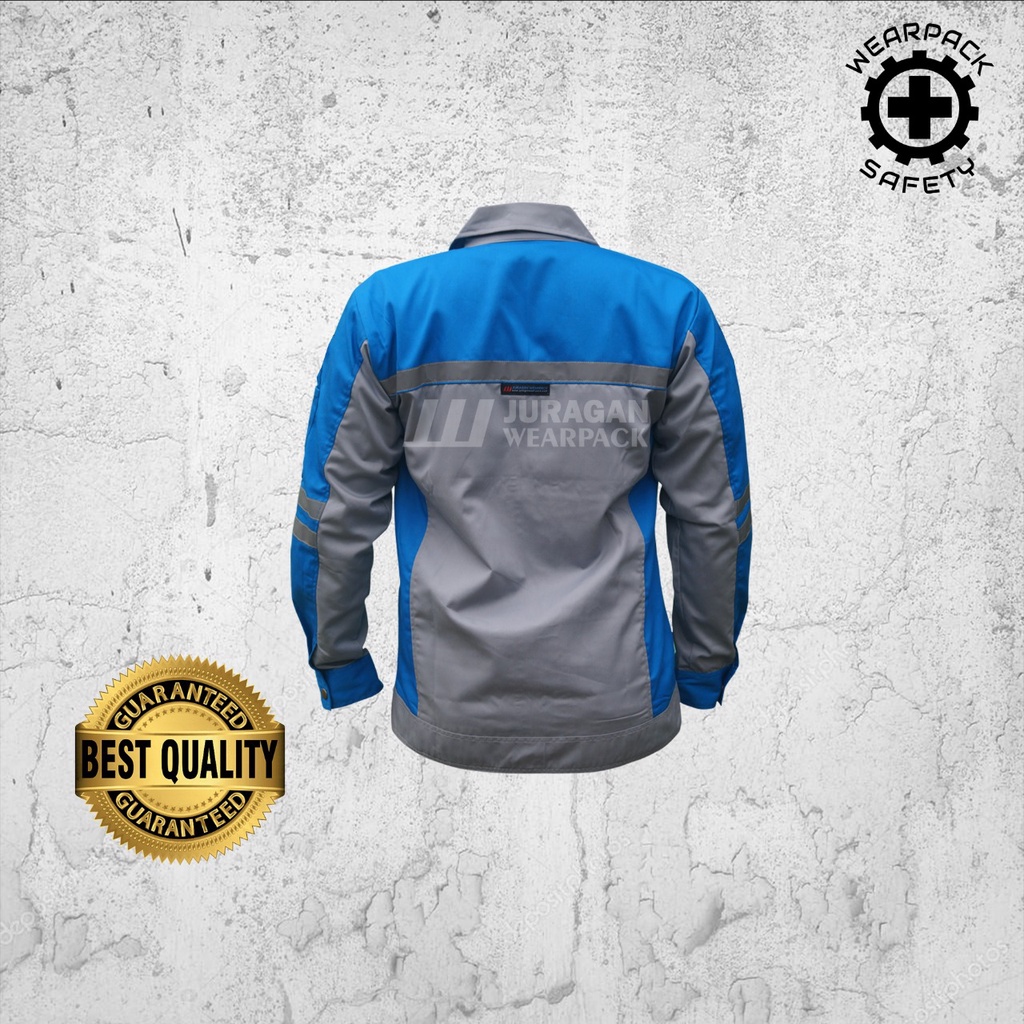 Wearpack Safety Semi Jaket / Baju kerja safety K3  Warna Biru Benhur Kombinasi Abu