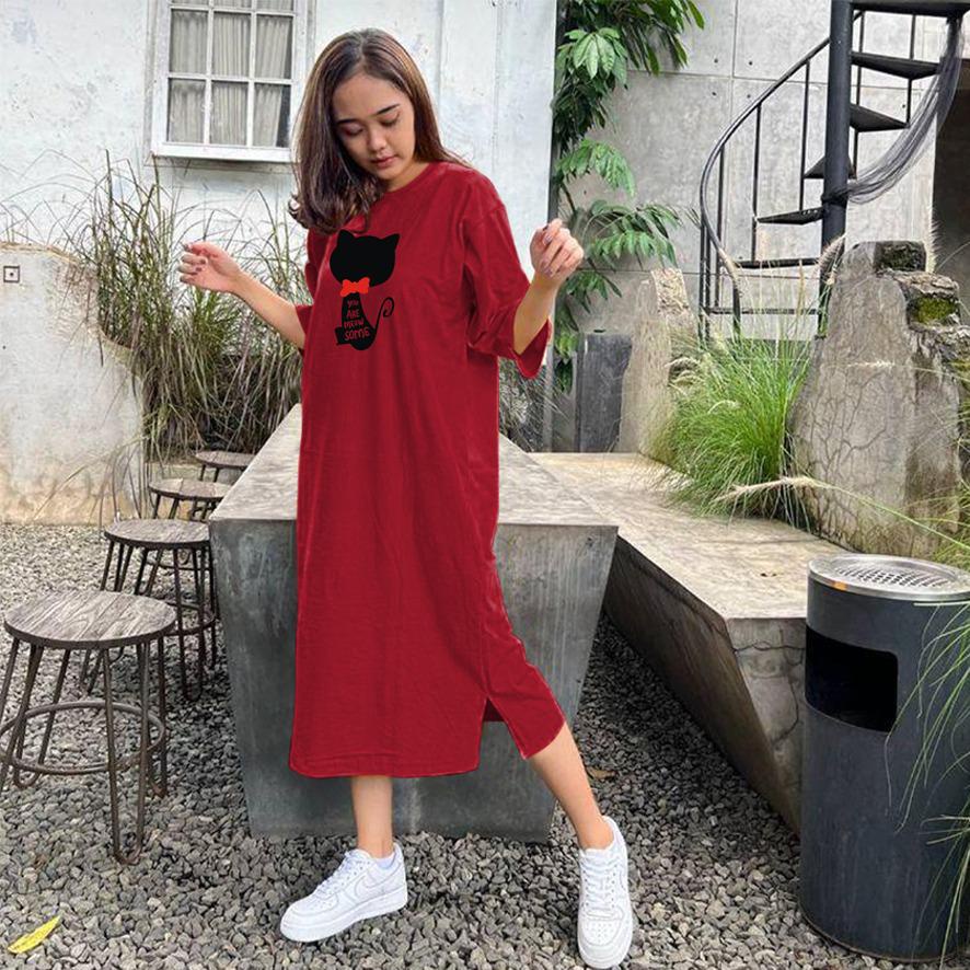 Baju Dress Oversize Tunik Premium meow pita Oversized Dress Tshirt polos