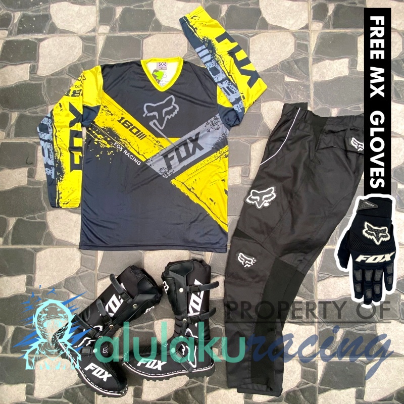 Jersey, Celana, Sarung Tangan &amp; Sepatu Fullprint with Protectors Fullset MX Trail Motocross - Paket Bundling FOCTFG190101-F41