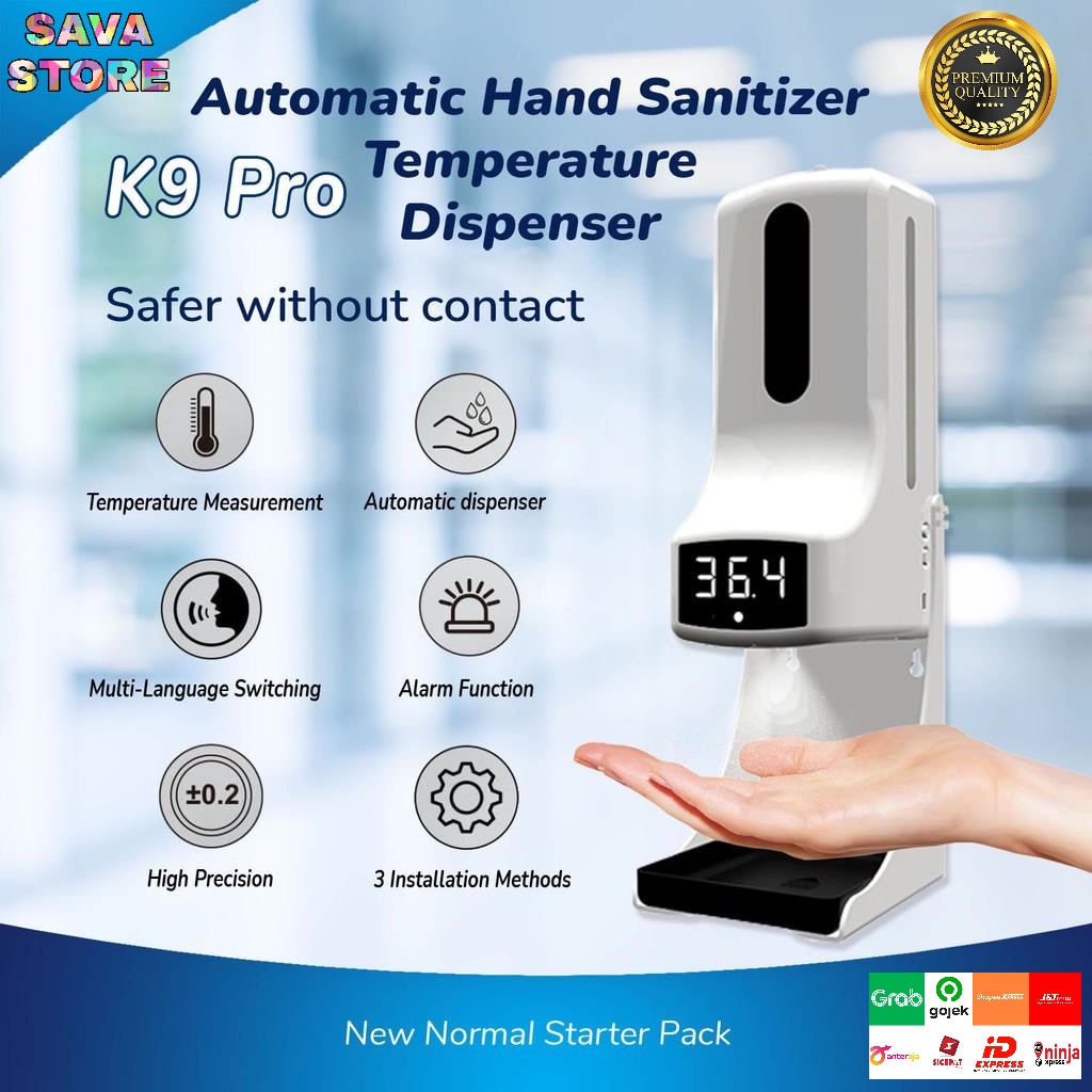 Automatic Hand Sanitizer Dispenser Spray + Tripod Stand + K9 Pro Thermometer Infrared 2 in 1 TYGRIS