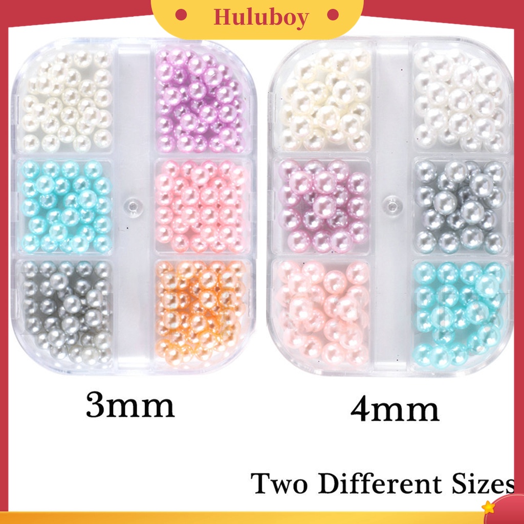 Huluboy Huluboy♡ 1 Kotak Manik-Manik Mutiara Imitasi 3D Bahan ABS Warna-Warni Untuk Dekorasi Nail Art