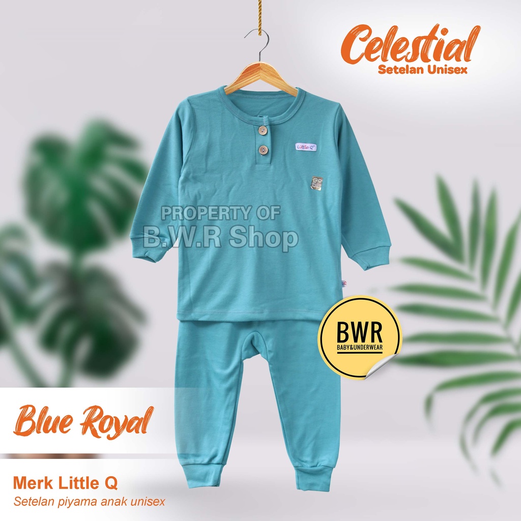 Setelan Little Q PANJANG ( Seri B ) Celestial Piyama Anak Unisex Kancing Dada Warna Polos | Bwr