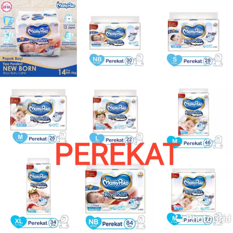 Mamypoko Royal Soft Perekat NB14 NB30 S28 M26 M46 L22 XL34 M72 L62 Extra Dry NB84 Mamy Poko Newborn 