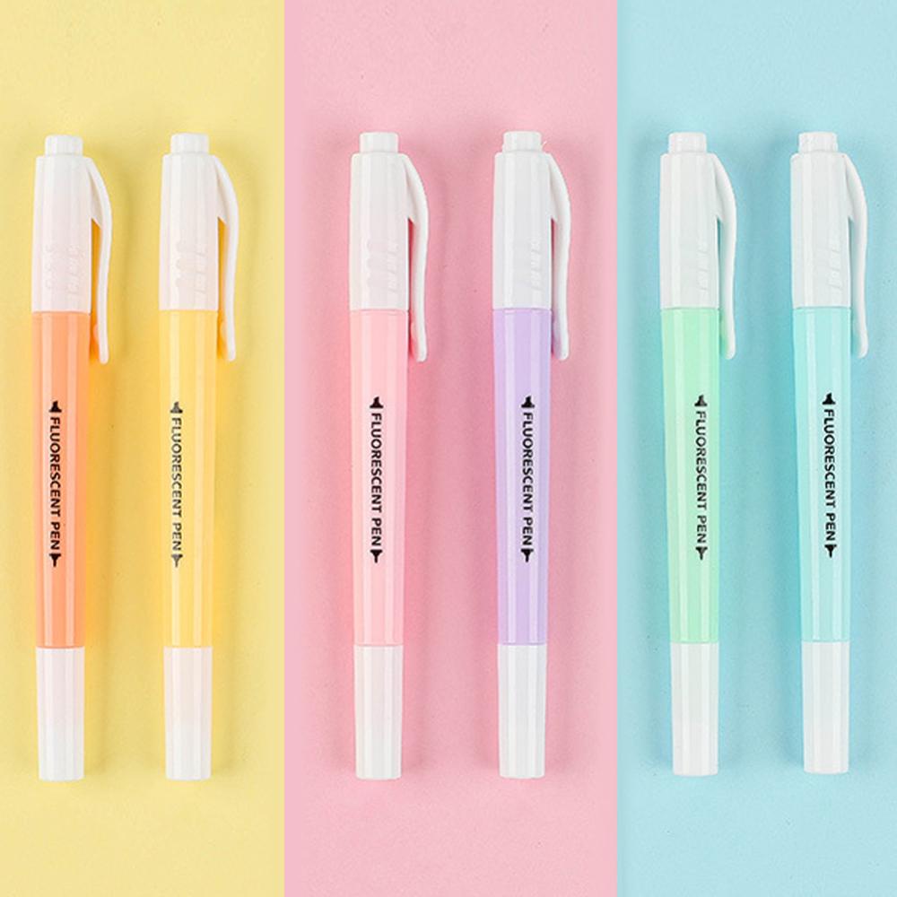 Timekey 6pcs / set Spidol Highlighter Kepala Ganda Warna Permen Untuk Scrapbook / Jurnal / Kartu H3O3