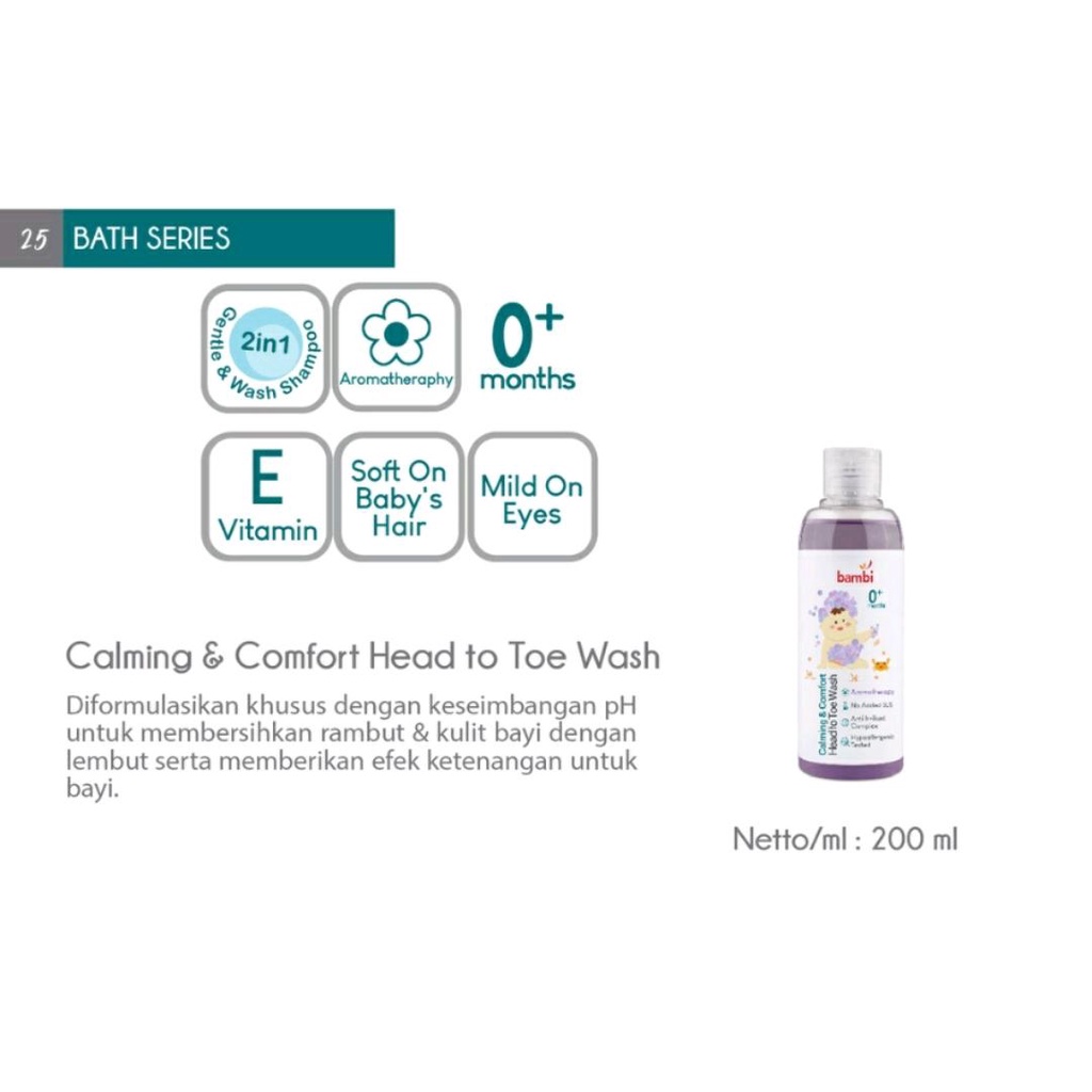 BAMBI BABY CALMING &amp; COMFORT HEAD TO TOE WASH 200ML / SABUN &amp; SHAMPOO BAYI