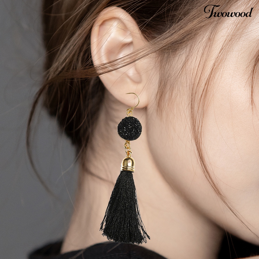 1 Pasang Anting Kait Menjuntai Bahan Katun Gaya Bohemian