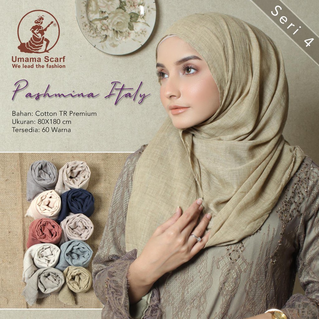 PASHMINA ITALY RAWIS KOMBI TEPI JAHIT KATUN BY UMAMA ORIGINAL 175 x 70 COTTON PASMINA JILBAB GROSIR