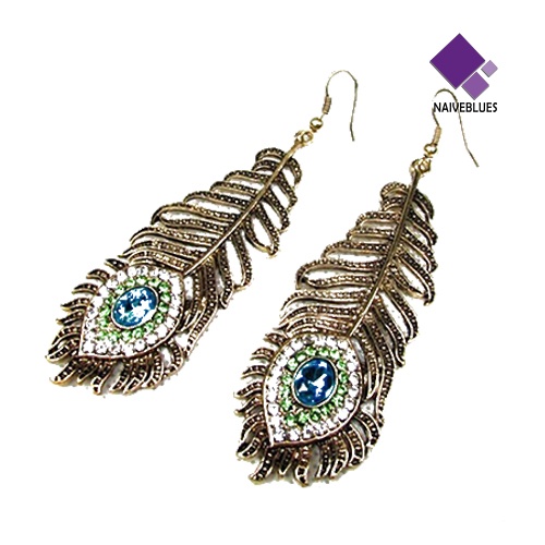 Anting Kait Desain Bulu Merak Aksen Berlian Imitasi Gaya Vintage Untuk Wanita