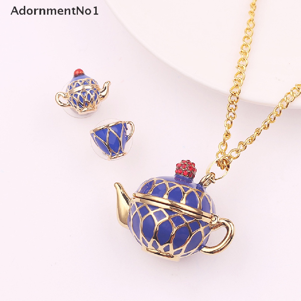 (AdornmentNo1) Kalung Rantai Dengan Liontin Cangkir Teh Enamel Untuk Wanita