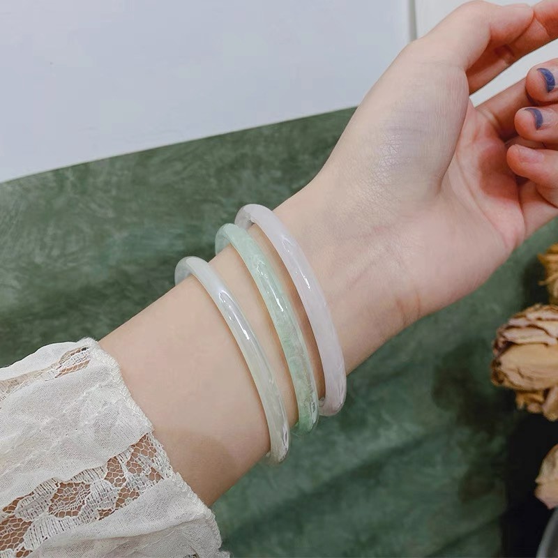 1pc Gelang Bangle Cuff Batu Giok Imitasi Untuk Wanita