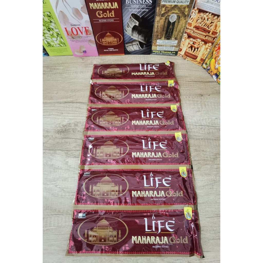 PER RENTENG Dupa Hio Maharaja Gold  By Dharsan India isi 6 Pack Renceng Ponch Pounch Diproduksi Oleh Life 1 Pak isi 35 Batang