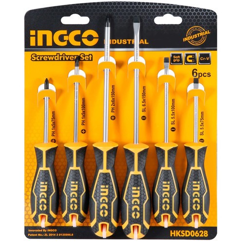 INGCO HKSD0628 Obeng Set 6 In 1 Gagang Karet Plus Minus Bahan CRV