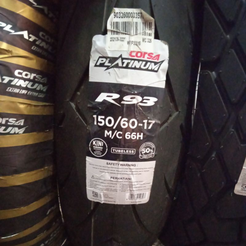 Ban Luar Merk Corsa Platinum, 150/60-17 R 93, Tubeless