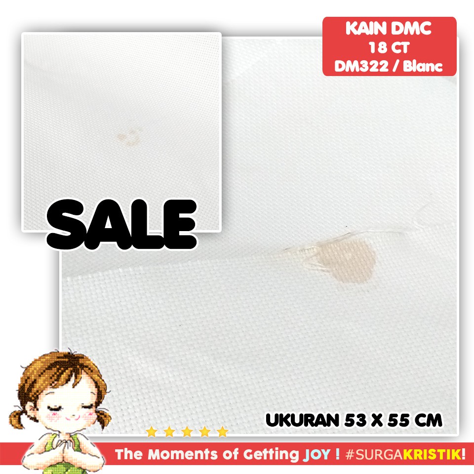 Kain Sulam Kristik Strimin Aida DMC 18ct BLANC Putih White DM322 Quarter - Kain Normal