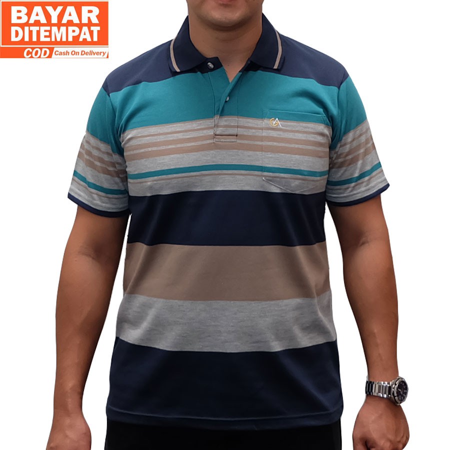  Lokal  Size  M XXL KAOS  KERAH SALUR STRIPE POLO SHIRT 