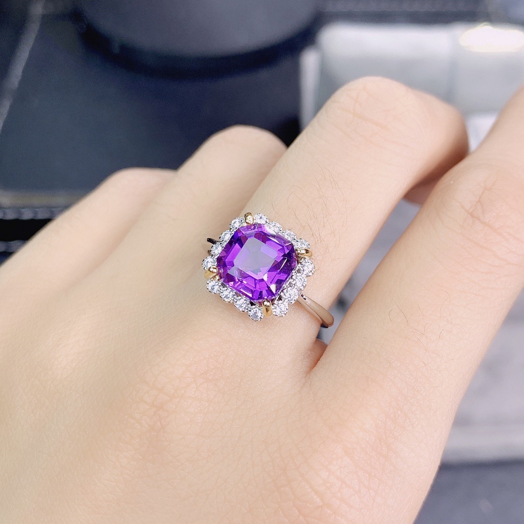 Cincin perak 925 wanita dengan berlian ungu