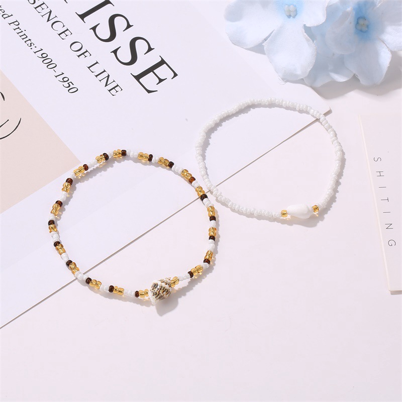 2 PCS/Gelang manik-manik tali millet tangan Gelang kerang kerang dua potong