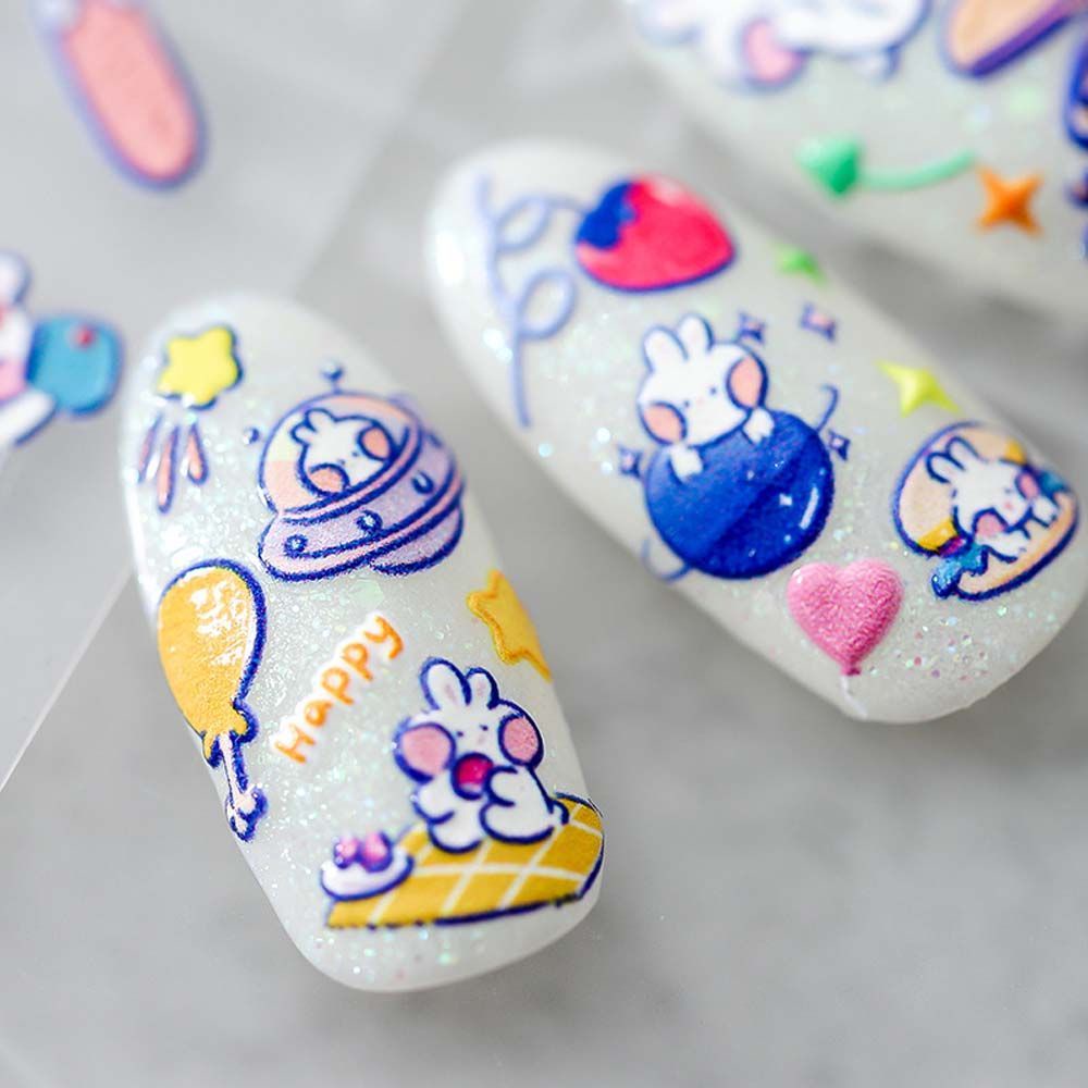 Mxbeauty Stiker Kuku Motif Kelinci Putih 5d Untuk Nail Art / Manicure Diy