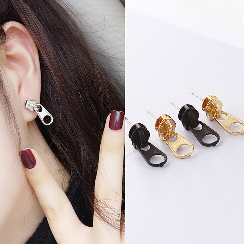 Anting Stud Bentuk Ritsleting Gaya Retro Korea