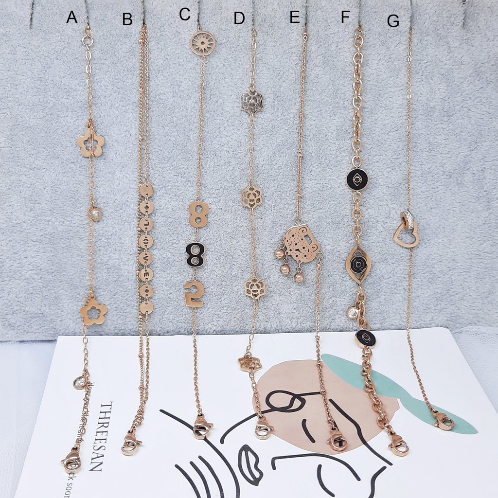 Gelang Titanium Branded Rose Gold Silver Bulat Hitam - BB397