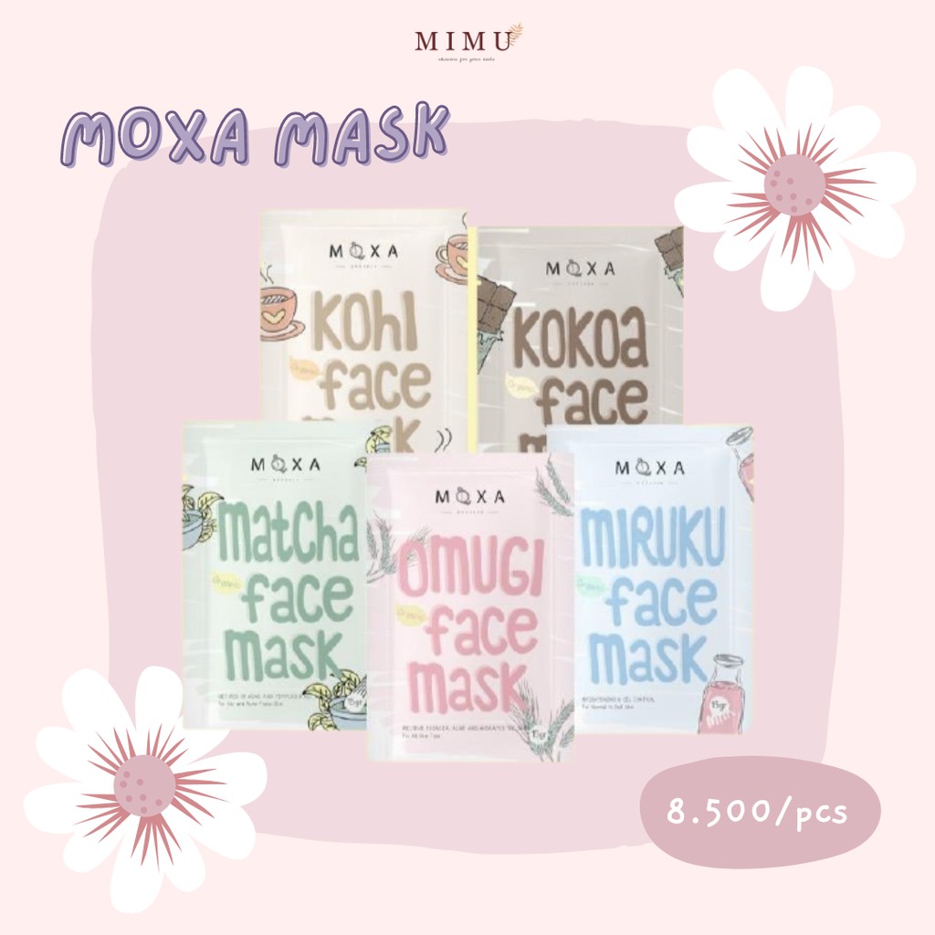 Masker Wajah Organik Moxa Omugi / Miruku Milk/ Kokoa Coklat / Matcha / Kohi Kopi