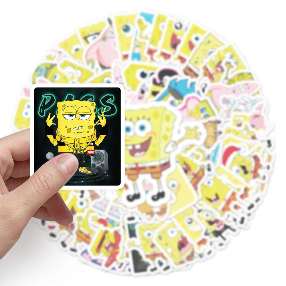 Agustina SpongeBob SquarePants Sticker Mini 60 Pcs Kartun Gitar Laptop Motor Sekolah Kantor Perlengkapan Koper SpongeBob SquarePants Graffiti Stickers