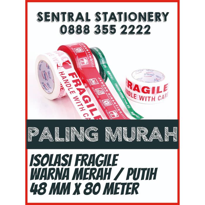 

Unik lakban isolasi fragile handle with care jangan dibanting daimaru murah - Putih Baru