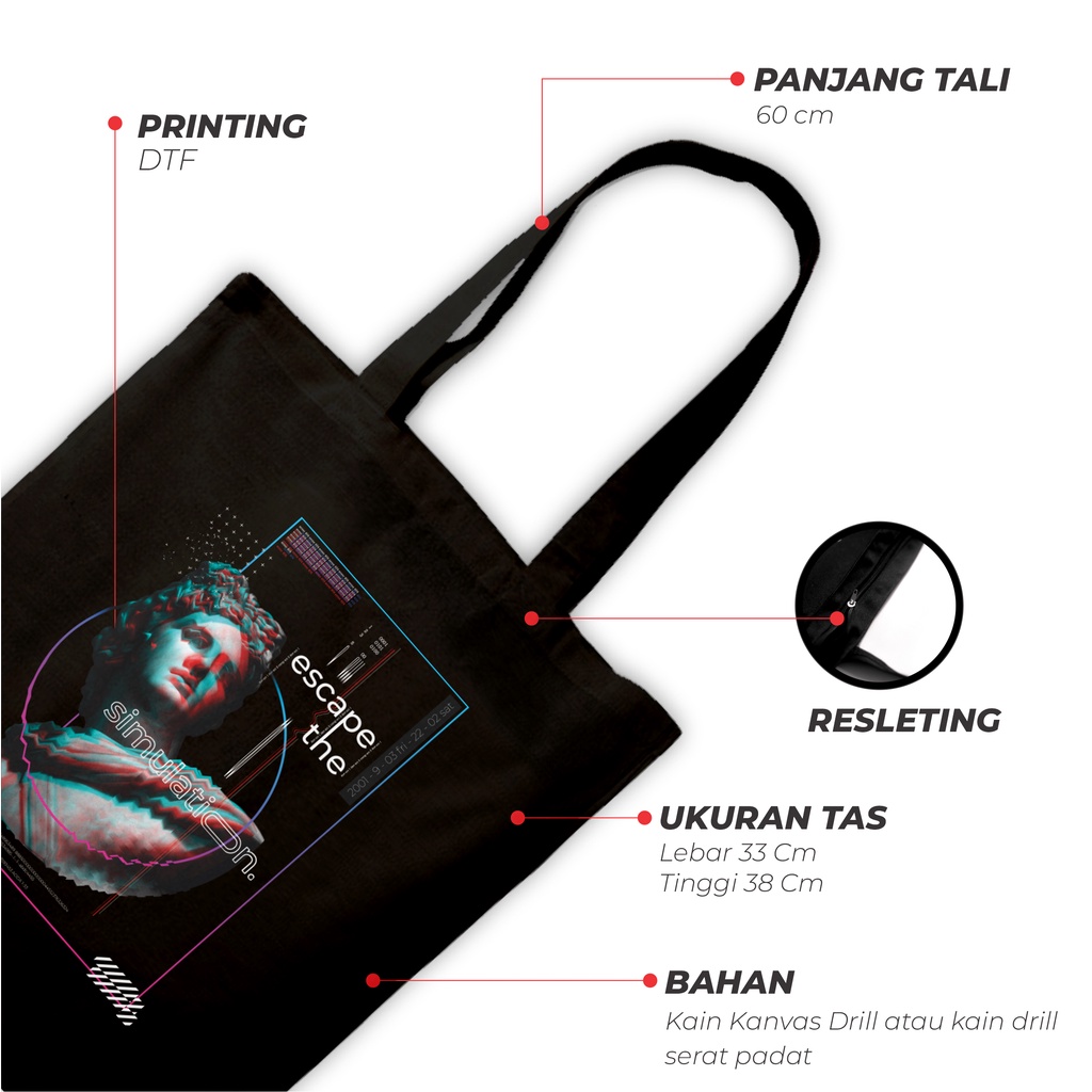 Sevine Totebag Fashion Tas Tote Bag Hitam Resleting Pria Wanita Laptop Kuliah Retro Vaporwave - HVW1