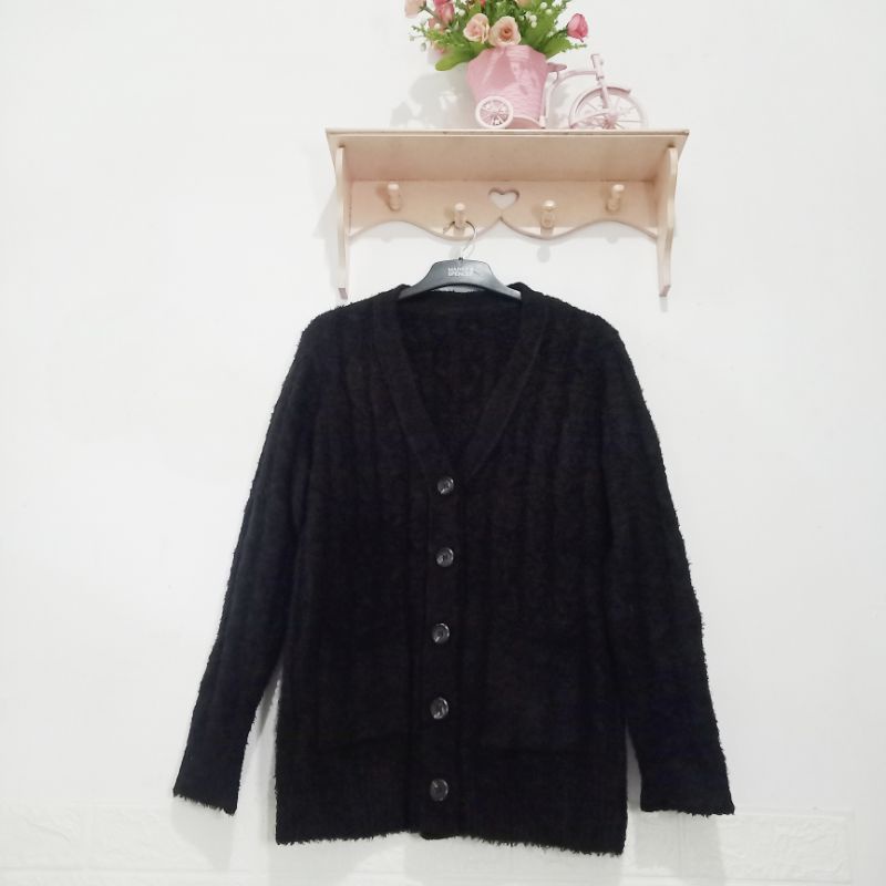 cardigan rajut hitam premium semi fuzzy