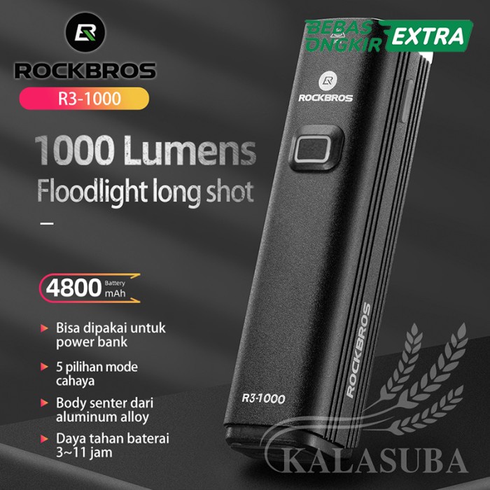 ROCKBROS R3-1000 Lampu Depan Sepeda 1000 lumens T40 Power Bank 4800mAh BEST SELLER