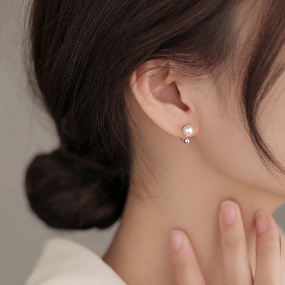 Mxbeauty Anting Mutiara Wanita Geometri Sederhana Anting Gantung Belakang Anting Pejantan Emas Anting Perak Anting Perempuan