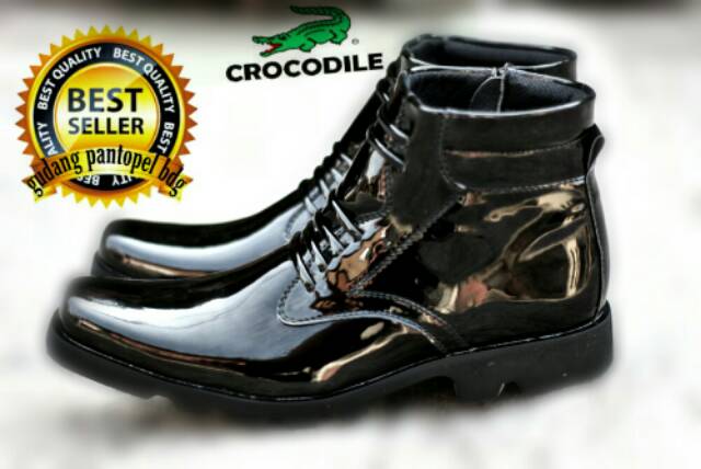 Sepatu PDH Crocodile Hitam dop Resleting - Type C-03R