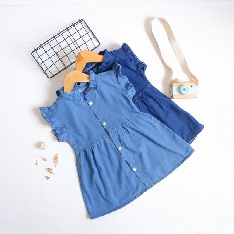 Dress Vanessa Jeans 6 bulan -5 Tahun Import Premium / Dress Anak Ruffle Jeans Premium