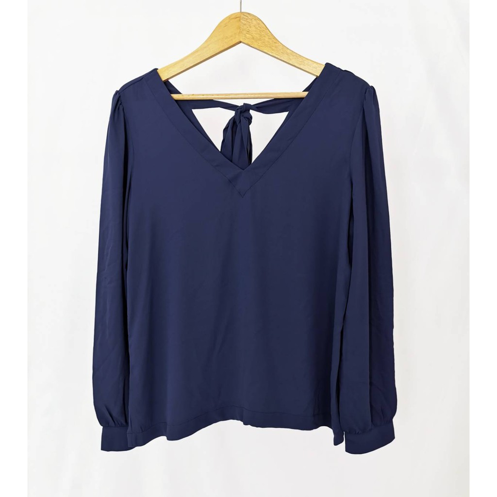 LOFT NAVY &amp; peach  BOW TIE BACK DETAIL BLOUSE