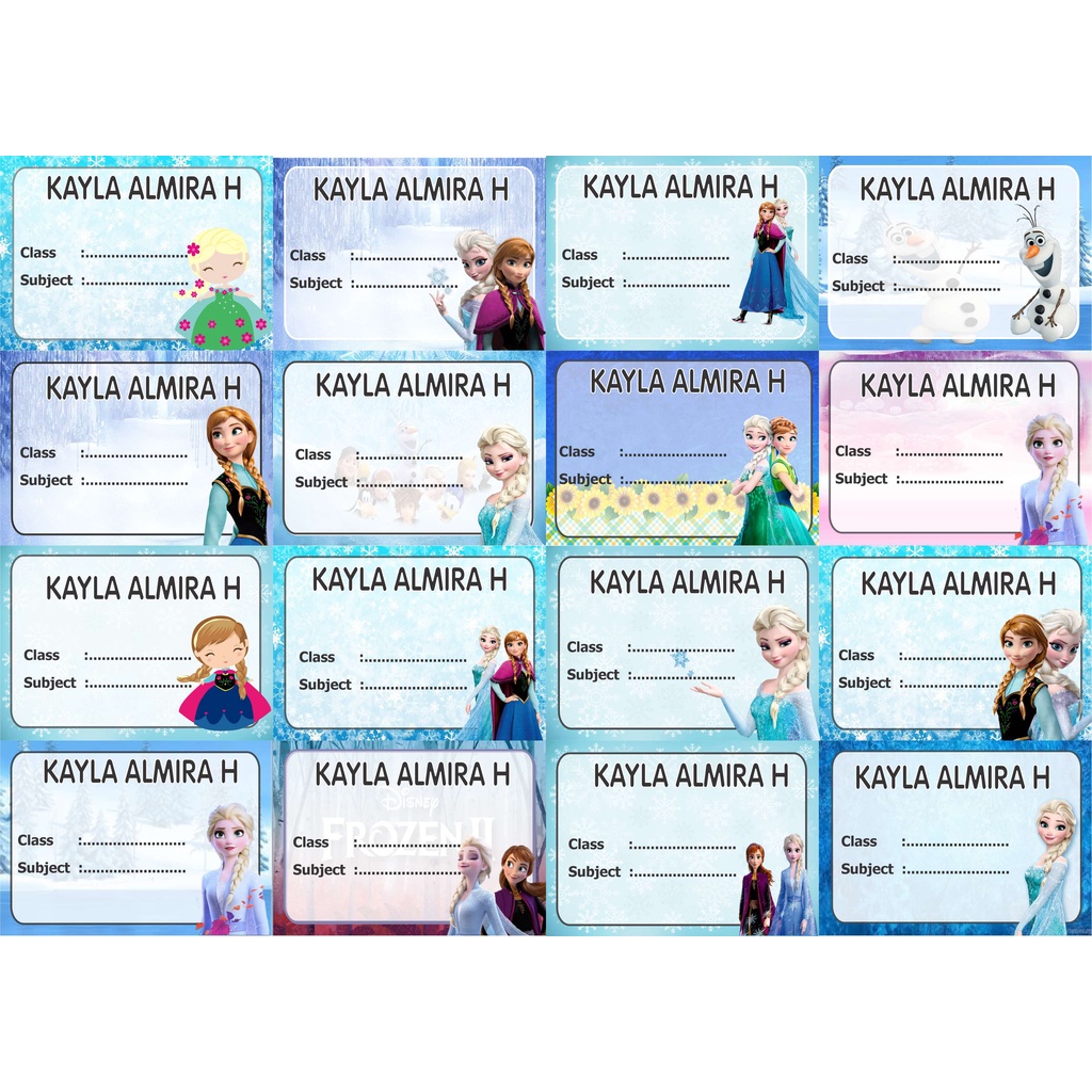 

Frozen Label stiker buku nama kelas mapel custom