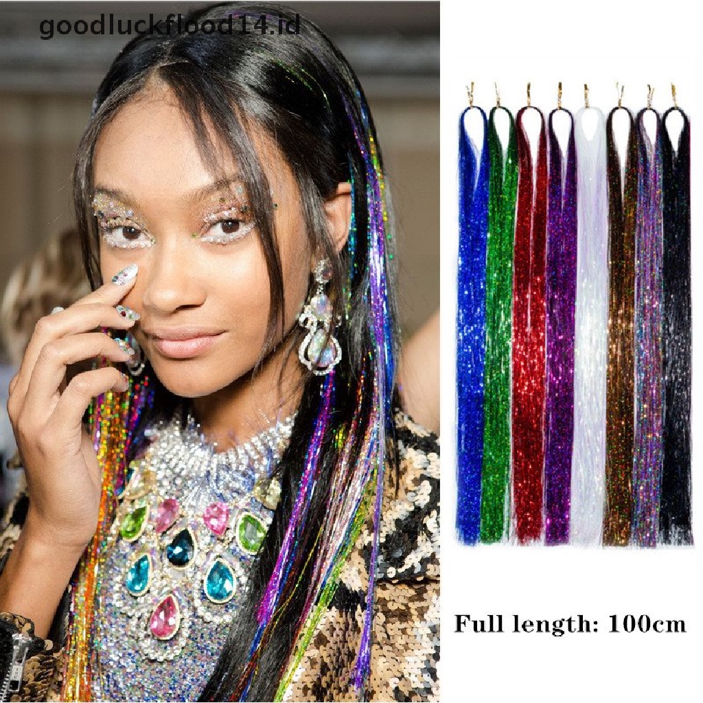 [OOID] 200 Strands Holographic Sparkle Hair Tinsel Extensions Dazzles 90cm Women Hippie ID