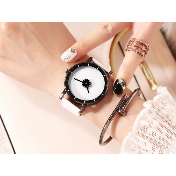 ✅COD [BBS] BELI 1 GRATIS 1 - Jam Tangan Unisex Kulit Strap Bulat Hitam Layar Bulat