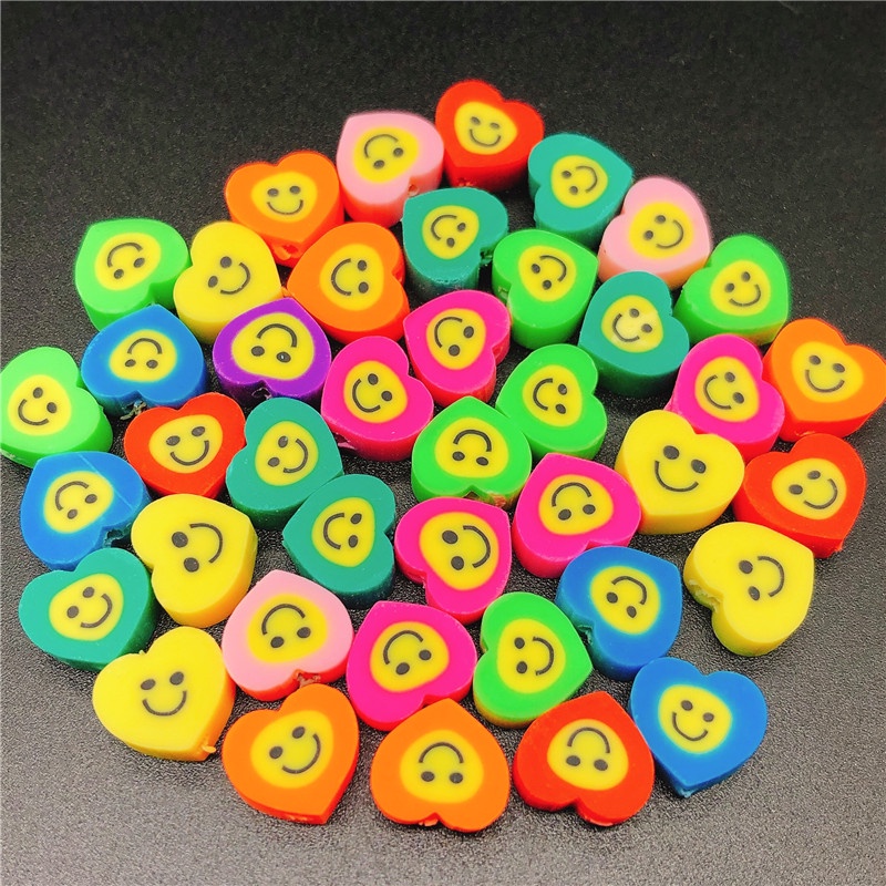 20pcs Manik-Manik Polymer Clay Bentuk Bunga Matahari Hati Hewan Ukuran 10mm Untuk Membuat Perhiasan