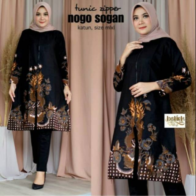 BAJU TUNIK WANITA PREMIUM MOTIF BATIK HITAM