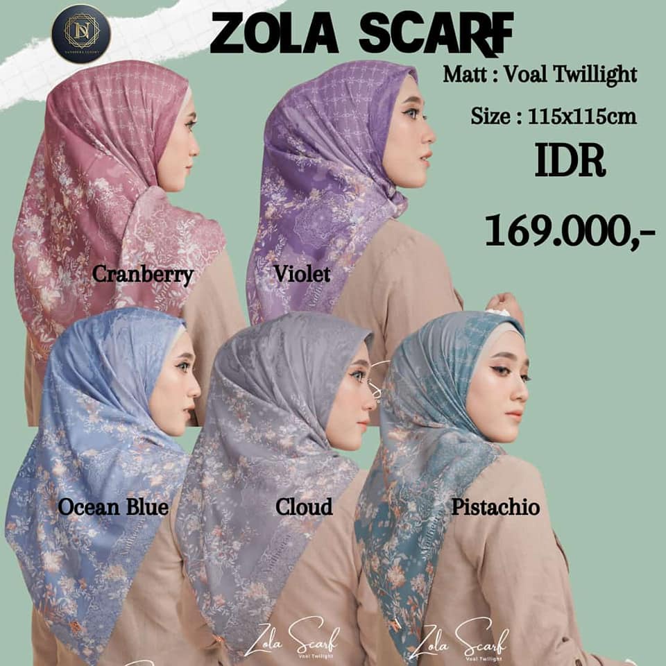 Terbaru COD Jilbab Segiempat motif by Nadheera Luxury Zola Scarf bahan Voal Premium