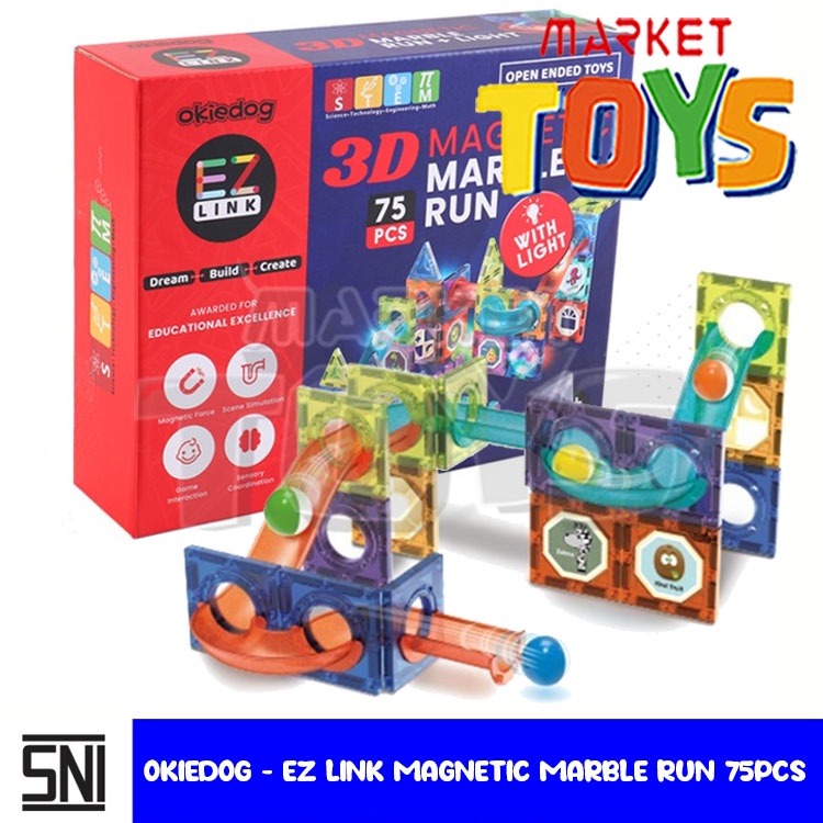 Okiedog EZLink 3D Magnetic Light Marble Run 75Pcs Mainan Edukasi Anak Susun Rail Bola